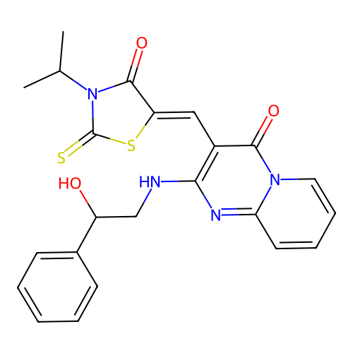 2-[(2-hydroxy-2-phenylethyl)amino]-3-{(Z)-[4-oxo-3-(propan-2-yl)-2-thioxo-1,3-thiazolidin-5-ylidene]methyl}-4H-pyrido[1,2-a]pyrimidin-4-one structure