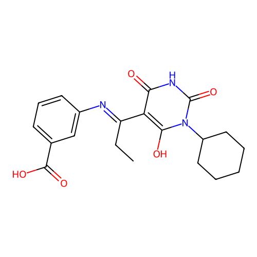 3-[1-(1-cyclohexyl-2,4,6-trioxo-1,3-diazinan-5-ylidene)propylamino]benzoic Acid structure