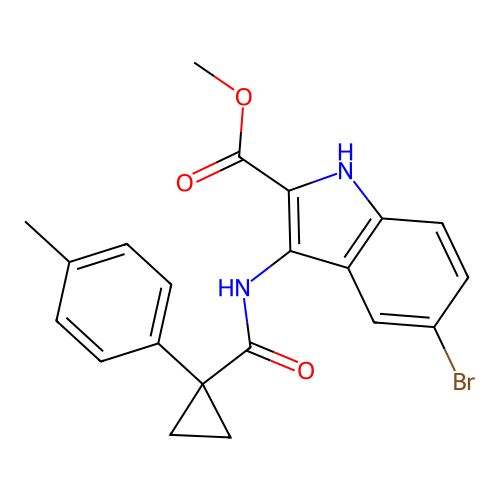 methyl 5-bromo-3-({[1-(4-methylphenyl)cyclopropyl]carbonyl}amino)-1H-indole-2-carboxylate structure