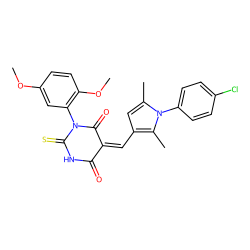 (5Z)-5-[[1-(4-chlorophenyl)-2,5-dimethylpyrrol-3-yl]methylidene]-1-(2,5-dimethoxyphenyl)-2-sulfanylidene-1,3-diazinane-4,6-dione structure