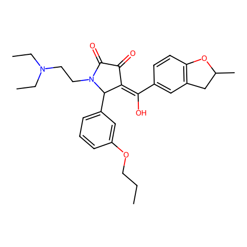 (4E)-1-(2-diethylaminoethyl)-4-[hydroxy-(2-methyl-2,3-dihydro-1-benzofuran-5-yl)methylidene]-5-(3-propoxyphenyl)pyrrolidine-2,3-dione structure