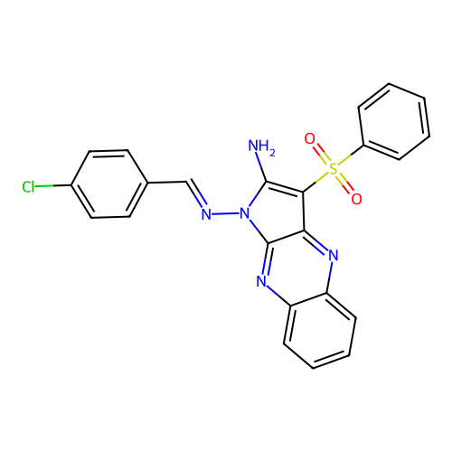 (E)-N1-(4-chlorobenzylidene)-3-(phenylsulfonyl)-1H-pyrrolo[2,3-b]quinoxaline-1,2-diamine structure