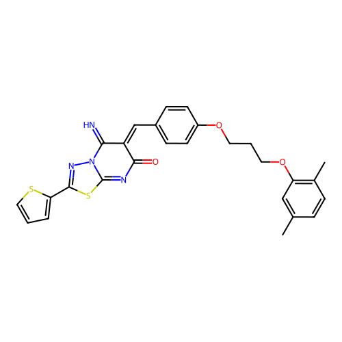 (Z)-6-(4-(3-(2,5-dimethylphenoxy)propoxy)benzylidene)-5-imino-2-(thiophen-2-yl)-5H-[1,3,4]thiadiazolo[3,2-a]pyrimidin-7(6H)-one structure