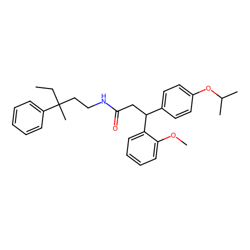 3-(2-methoxyphenyl)-N-(3-methyl-3-phenyl-pentyl)-3-(4-propan-2-yloxyphenyl)propanamide structure
