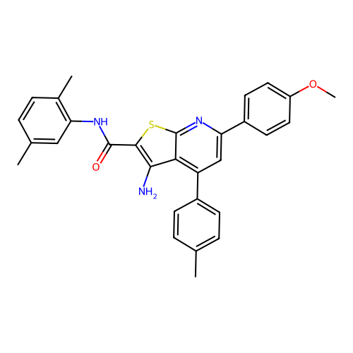 3-amino-N-(2,5-dimethylphenyl)-6-(4-methoxyphenyl)-4-(4-methylphenyl)thieno[2,3-b]pyridine-2-carboxamide structure