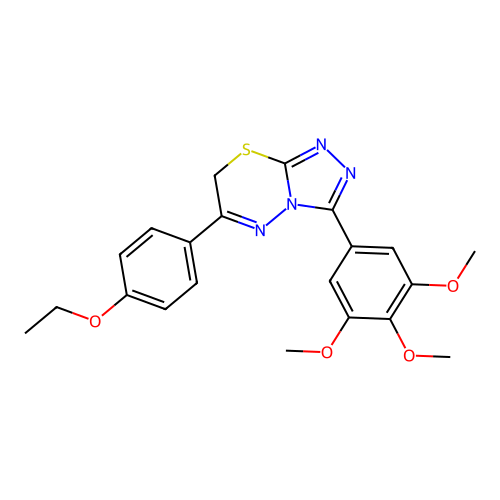 6-(4-ethoxyphenyl)-3-(3,4,5-trimethoxyphenyl)-7H-[1,2,4]triazolo[3,4-b][1,3,4]thiadiazine structure