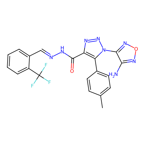 (E)-1-(4-amino-1,2,5-oxadiazol-3-yl)-5-(p-tolyl)-N'-(2-(trifluoromethyl)benzylidene)-1H-1,2,3-triazole-4-carbohydrazide structure