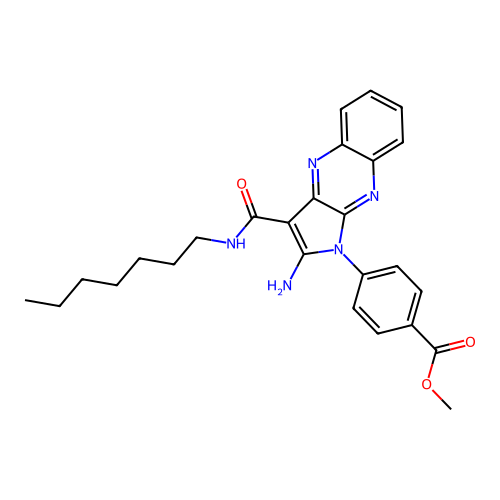 methyl 4-(2-amino-3-(heptylcarbamoyl)-1H-pyrrolo[2,3-b]quinoxalin-1-yl)benzoate structure
