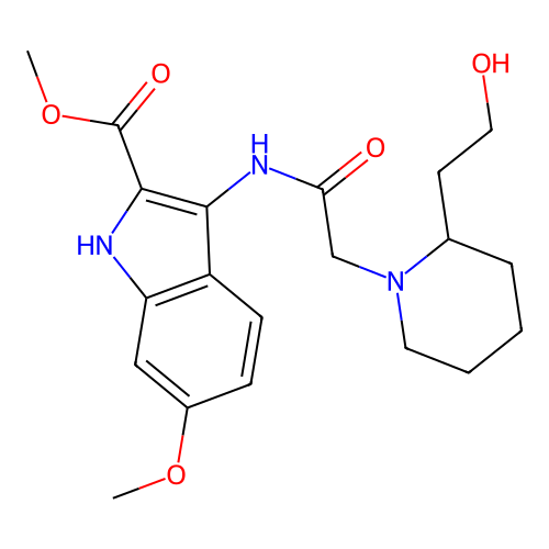 methyl 3-(2-(2-(2-hydroxyethyl)piperidin-1-yl)acetamido)-6-methoxy-1H-indole-2-carboxylate structure