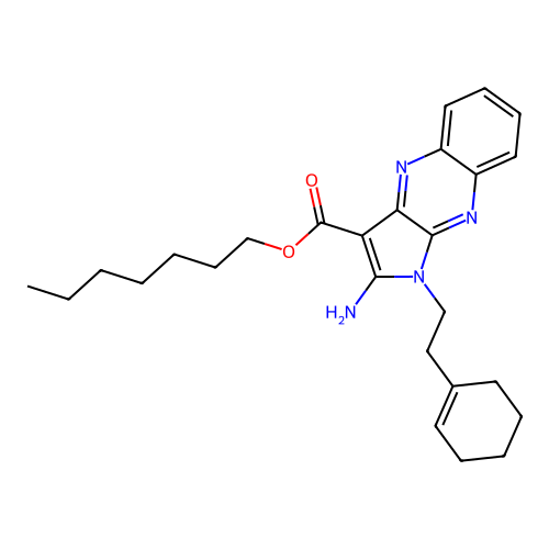 heptyl 2-amino-1-(2-(cyclohex-1-en-1-yl)ethyl)-1H-pyrrolo[2,3-b]quinoxaline-3-carboxylate structure