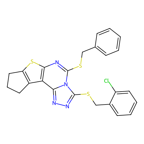 5-(benzylsulfanyl)-3-[(2-chlorobenzyl)sulfanyl]-9,10-dihydro-8H-cyclopenta[4,5]thieno[3,2-e][1,2,4]triazolo[4,3-c]pyrimidine structure