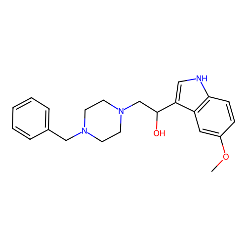 2-(4-benzylpiperazin-1-yl)-1-(5-methoxy-1H-indol-3-yl)ethanol structure