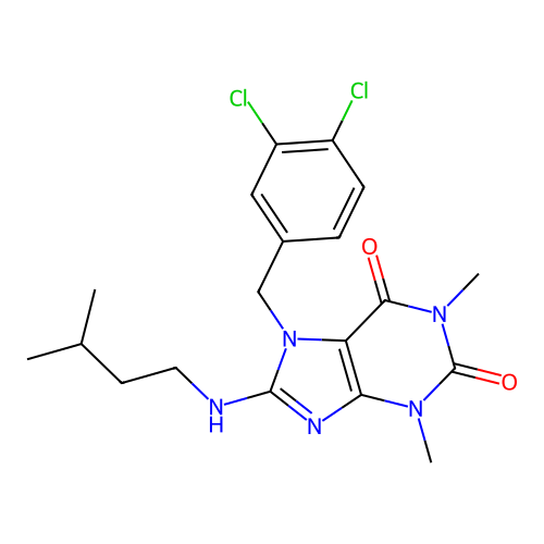 7-[(3,4-dichlorophenyl)methyl]-1,3-dimethyl-8-(3-methylbutylamino)purine-2,6-dione structure