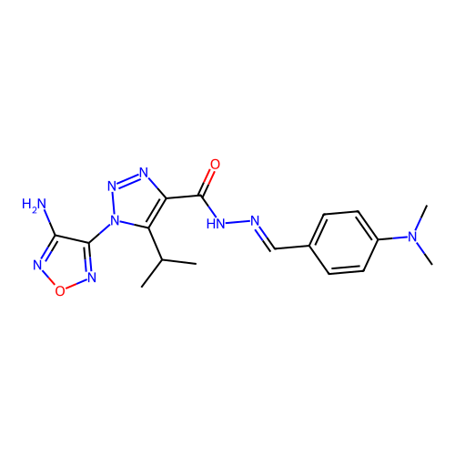 (E)-1-(4-amino-1,2,5-oxadiazol-3-yl)-N'-(4-(dimethylamino)benzylidene)-5-isopropyl-1H-1,2,3-triazole-4-carbohydrazide structure