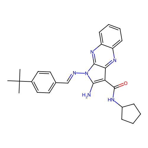 (E)-2-amino-1-((4-(tert-butyl)benzylidene)amino)-N-cyclopentyl-1H-pyrrolo[2,3-b]quinoxaline-3-carboxamide structure