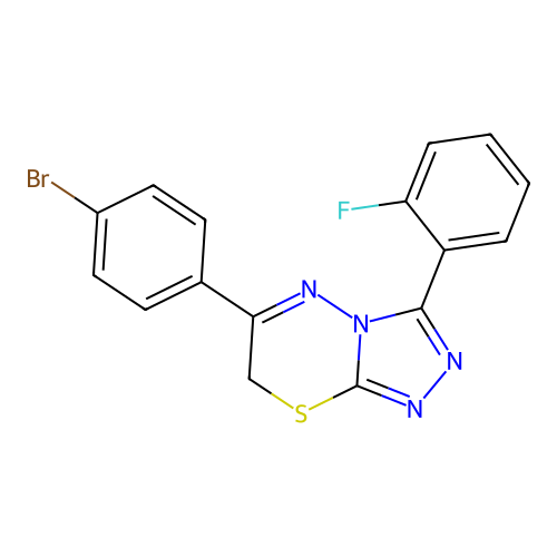 6-(4-bromophenyl)-3-(2-fluorophenyl)-7H-[1,2,4]triazolo[3,4-b][1,3,4]thiadiazine structure