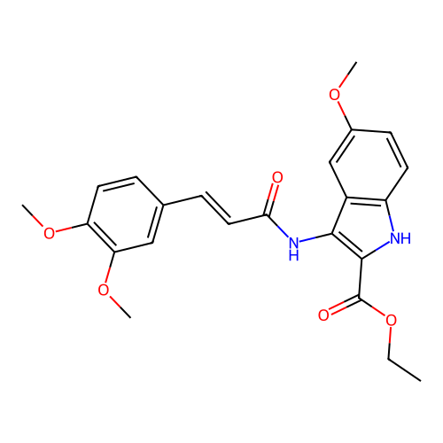 (E)-ethyl 3-(3-(3,4-dimethoxyphenyl)acrylamido)-5-methoxy-1H-indole-2-carboxylate structure