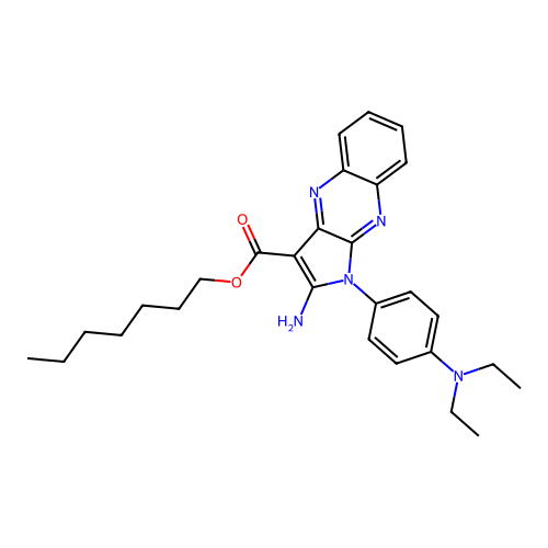 heptyl 2-amino-1-(4-(diethylamino)phenyl)-1H-pyrrolo[2,3-b]quinoxaline-3-carboxylate structure