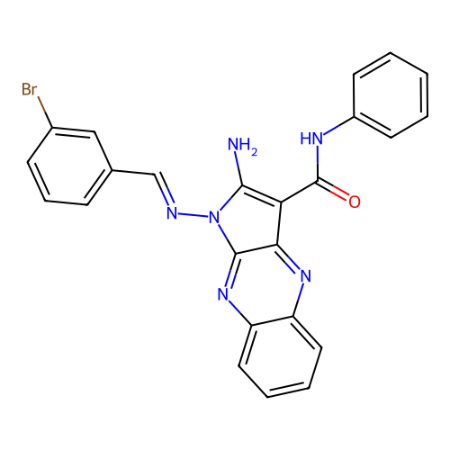 (E)-2-amino-1-((3-bromobenzylidene)amino)-N-phenyl-1H-pyrrolo[2,3-b]quinoxaline-3-carboxamide structure