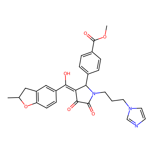 methyl 4-(1-(3-(1H-imidazol-1-yl)propyl)-4-hydroxy-3-(2-methyl-2,3-dihydrobenzofuran-5-carbonyl)-5-oxo-2,5-dihydro-1H-pyrrol-2-yl)benzoate structure