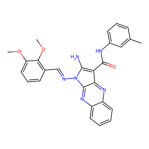 (E)-2-amino-1-((2,3-dimethoxybenzylidene)amino)-N-(m-tolyl)-1H-pyrrolo[2,3-b]quinoxaline-3-carboxamide structure