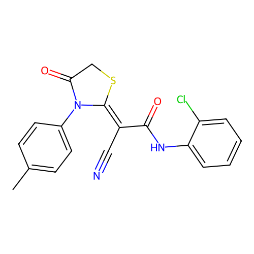 (Z)-N-(2-chlorophenyl)-2-cyano-2-(4-oxo-3-(p-tolyl)thiazolidin-2-ylidene)acetamide structure