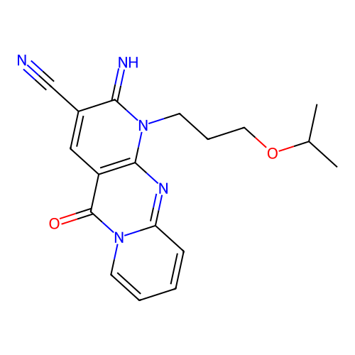 2-imino-1-(3-isopropoxypropyl)-5-oxo-2,5-dihydro-1H-dipyrido[1,2-a:2',3'-d]pyrimidine-3-carbonitrile structure