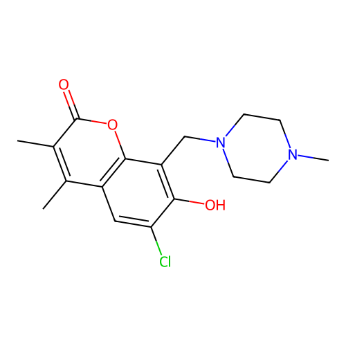 6-chloro-7-hydroxy-3,4-dimethyl-8-[(4-methylpiperazin-1-yl)methyl]-2H-chromen-2-one structure