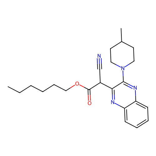 Hexyl cyano[3-(4-methylpiperidin-1-yl)quinoxalin-2-yl]acetate structure