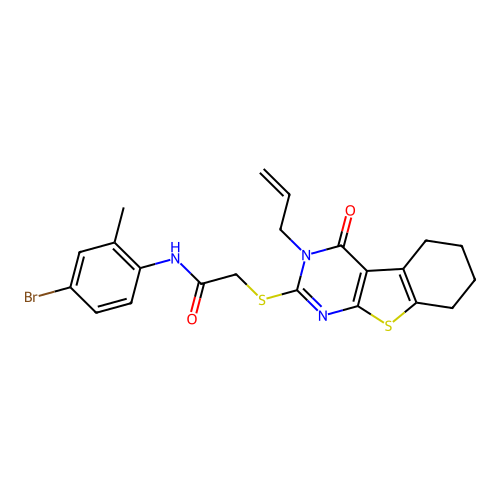 N-(4-bromo-2-methylphenyl)-2-(4-oxo-3-prop-2-enyl(3,5,6,7,8-pentahydrobenzo[b] thiopheno[2,3-d]pyrimidin-2-ylthio))acetamide structure