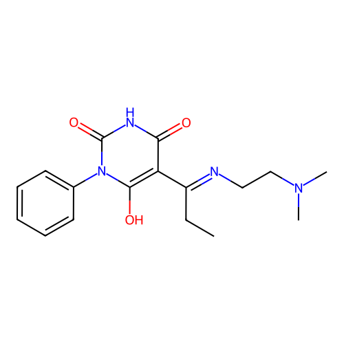 5-[1-(2-dimethylaminoethylamino)propylidene]-1-phenyl-1,3-diazinane-2,4,6-trione structure