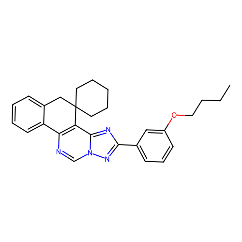 2-(3-butoxyphenyl)-5H-spiro[benzo[h][1,2,4]triazolo[1,5-c]quinazoline-4,1'-cyclohexane] structure