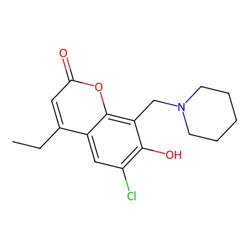 6-chloro-4-ethyl-7-hydroxy-8-(piperidin-1-ylmethyl)-2H-chromen-2-one structure