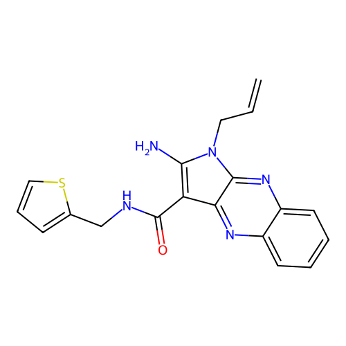 1-allyl-2-amino-N-(thiophen-2-ylmethyl)-1H-pyrrolo[2,3-b]quinoxaline-3-carboxamide structure