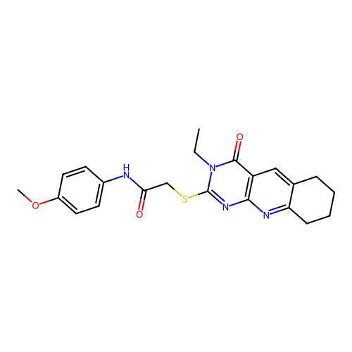 2-((3-ethyl-4-oxo-3,4,6,7,8,9-hexahydropyrimido[4,5-b]quinolin-2-yl)thio)-N-(4-methoxyphenyl)acetamide structure