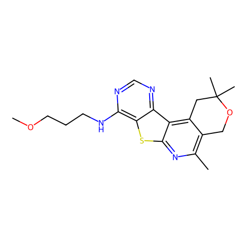 N-(3-methoxypropyl)-2,2,5-trimethyl-1,4-dihydro-2H-pyrano[4'',3'':4',5']pyrido[3',2':4,5]thieno[3,2-d]pyrimidin-8-amine structure
