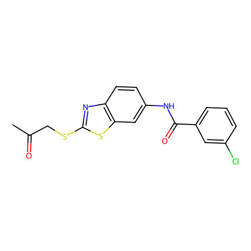 3-chloro-N-{2-[(2-oxopropyl)sulfanyl]-1,3-benzothiazol-6-yl}benzamide structure