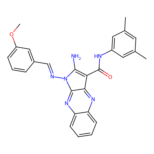 (E)-2-amino-N-(3,5-dimethylphenyl)-1-((3-methoxybenzylidene)amino)-1H-pyrrolo[2,3-b]quinoxaline-3-carboxamide structure
