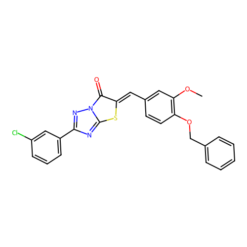 (5Z)-5-[4-(benzyloxy)-3-methoxybenzylidene]-2-(3-chlorophenyl)[1,3]thiazolo[3,2-b][1,2,4]triazol-6(5H)-one structure