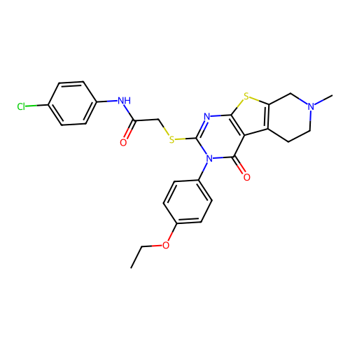 N-(4-chlorophenyl)-2-((3-(4-ethoxyphenyl)-7-methyl-4-oxo-3,4,5,6,7,8-hexahydropyrido[4',3':4,5]thieno[2,3-d]pyrimidin-2-yl)thio)acetamide structure