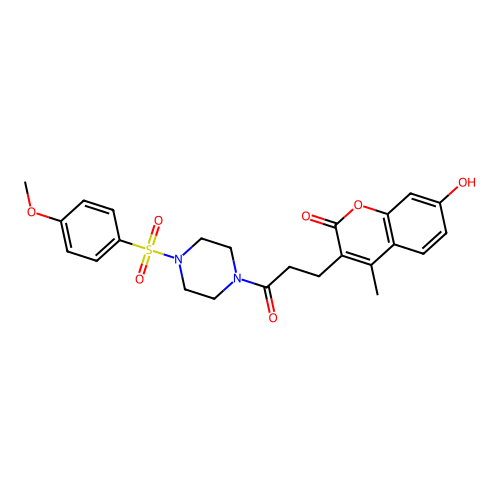 7-hydroxy-3-(3-(4-((4-methoxyphenyl)sulfonyl)piperazin-1-yl)-3-oxopropyl)-4-methyl-2H-chromen-2-one structure
