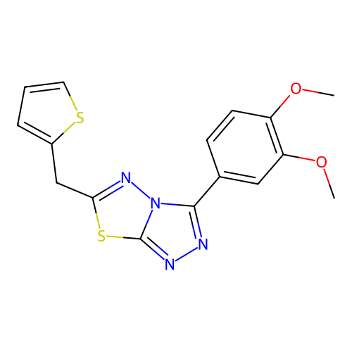 3-(3,4-dimethoxyphenyl)-6-(thiophen-2-ylmethyl)-[1,2,4]triazolo[3,4-b][1,3,4]thiadiazole structure