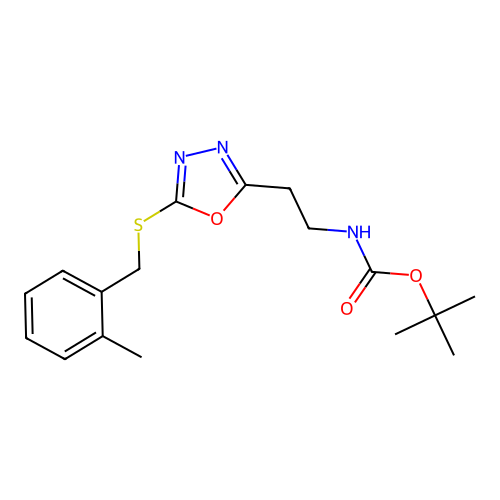 Tert-butyl 2-{5-[(2-methylbenzyl)sulfanyl]-1,3,4-oxadiazol-2-yl}ethylcarbamate structure