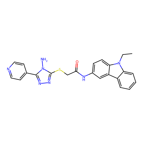 2-(4-amino-5-(4-pyridyl)(1,2,4-triazol-3-ylthio))-N-(9-ethylcarbazol-3-yl)acet amide structure