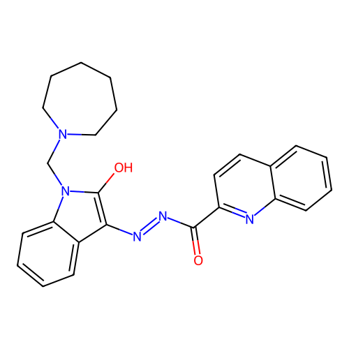 (Z)-N'-(1-(azepan-1-ylmethyl)-2-oxoindolin-3-ylidene)quinoline-2-carbohydrazide structure