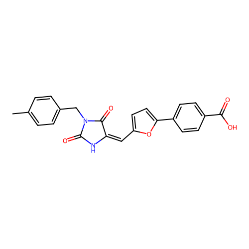 4-(5-{(E)-[2-hydroxy-1-(4-methylbenzyl)-5-oxo-1,5-dihydro-4H-imidazol-4-ylidene]methyl}furan-2-yl)benzoic acid structure