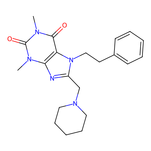 1,3-dimethyl-7-(2-phenylethyl)-8-(piperidin-1-ylmethyl)-3,7-dihydro-1H-purine-2,6-dione structure