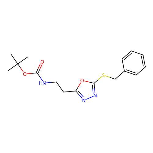 tert-butyl N-[2-(5-benzylsulfanyl-1,3,4-oxadiazol-2-yl)ethyl]carbamate structure