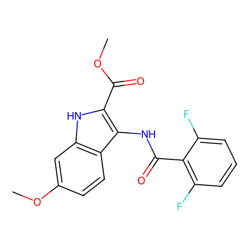 methyl 3-[(2,6-difluorobenzoyl)amino]-6-methoxy-1H-indole-2-carboxylate structure