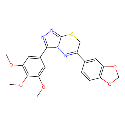 5-(6-(2H-benzo[3,4-d]1,3-dioxolen-5-yl)(7H-1,2,4-triazolo[3,4-b]1,3,4-thiadiaz in-3-yl))-1,2,3-trimethoxybenzene structure